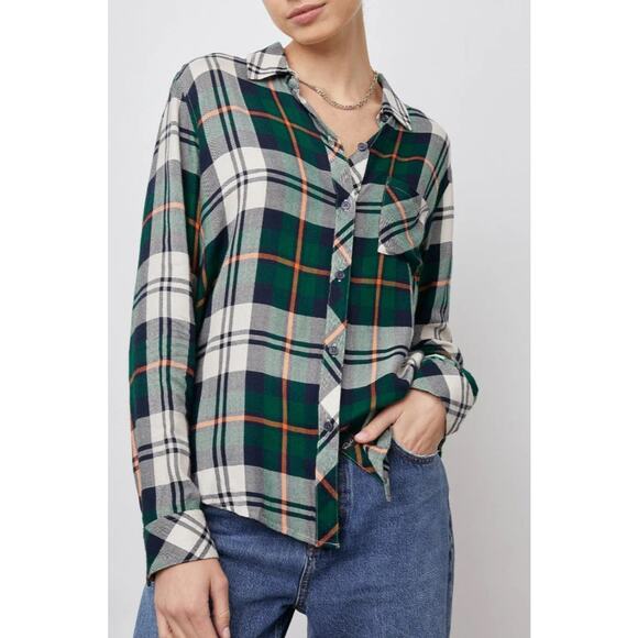 Rails Hunter Plaid Shirt Women’s S Forest Navy Stone Flannel Rayon Academia - Picture 1 of 7